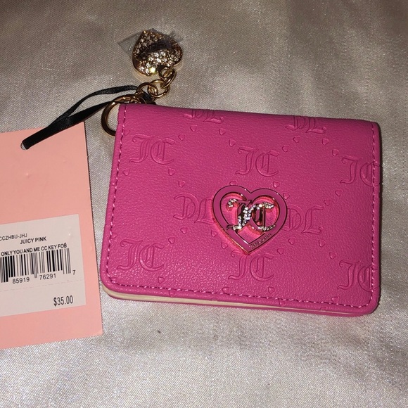 Juicy Couture Juicy Pink Faux Leather Only You And Me Card Case Key Fob NWT - Picture 3 of 16
